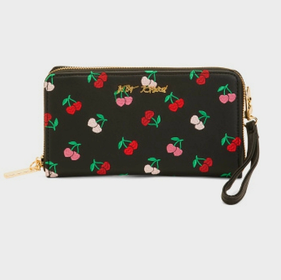 Betsey Johnson Boxed Cherries Embroidered Zip Around Wallet - Picture 2 of 6